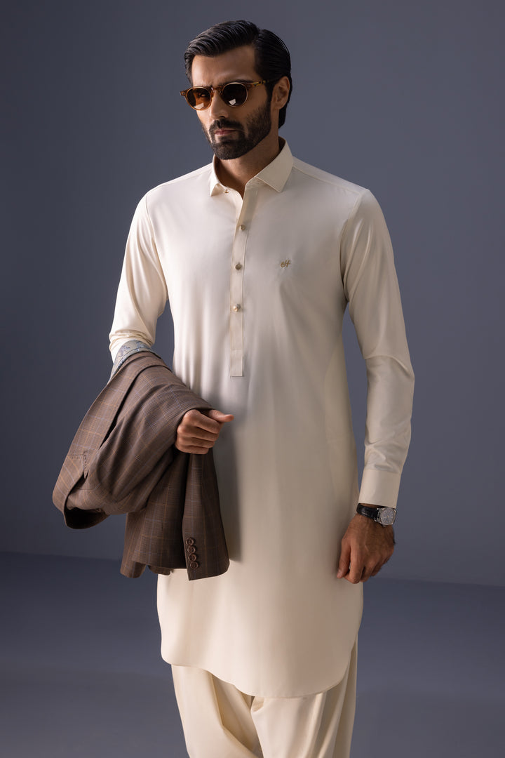Men's Classic Cream Shalwar Kameez Traditional Pakistani Causal wear