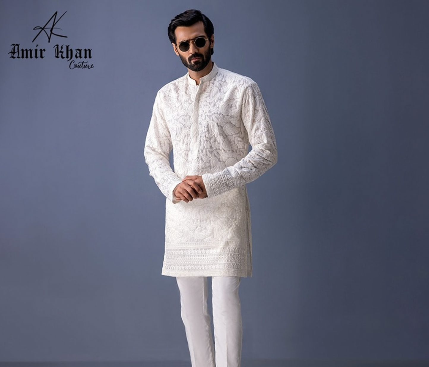 Men's White Embroidery Kurta pajama