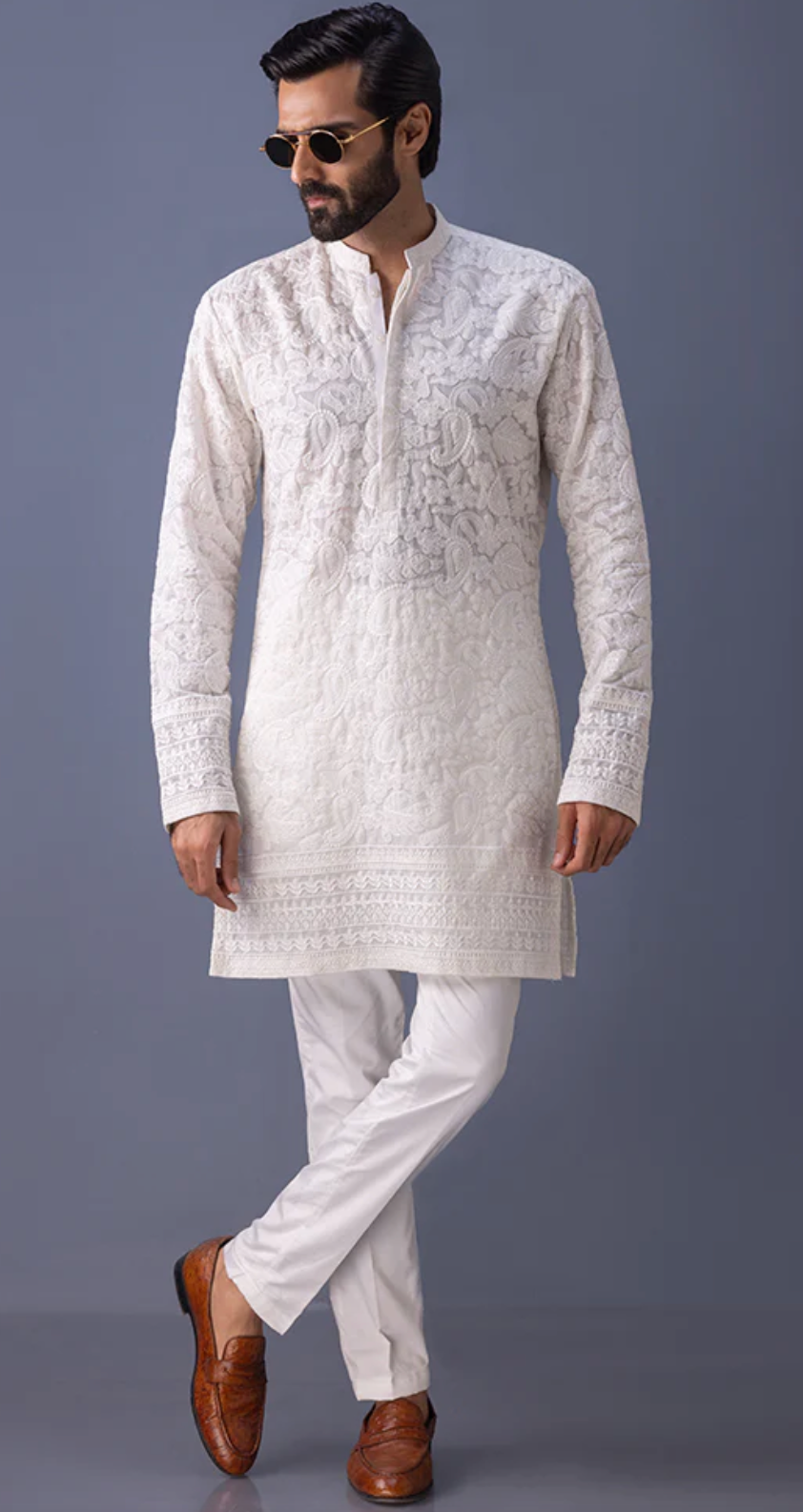 Men's White Embroidery Kurta pajama