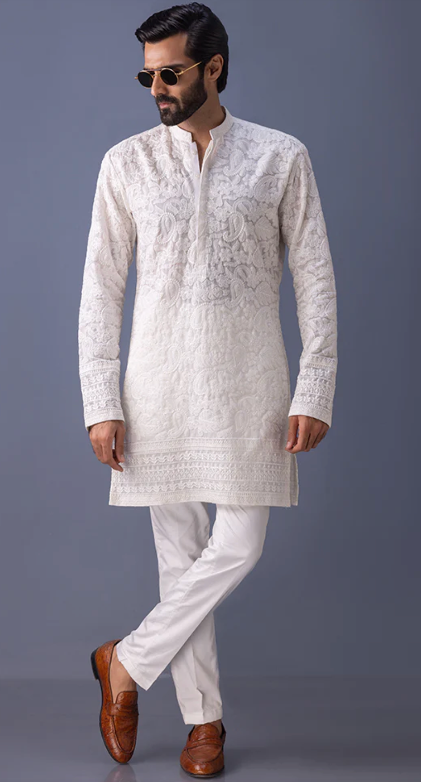 Men's White Embroidery Kurta pajama