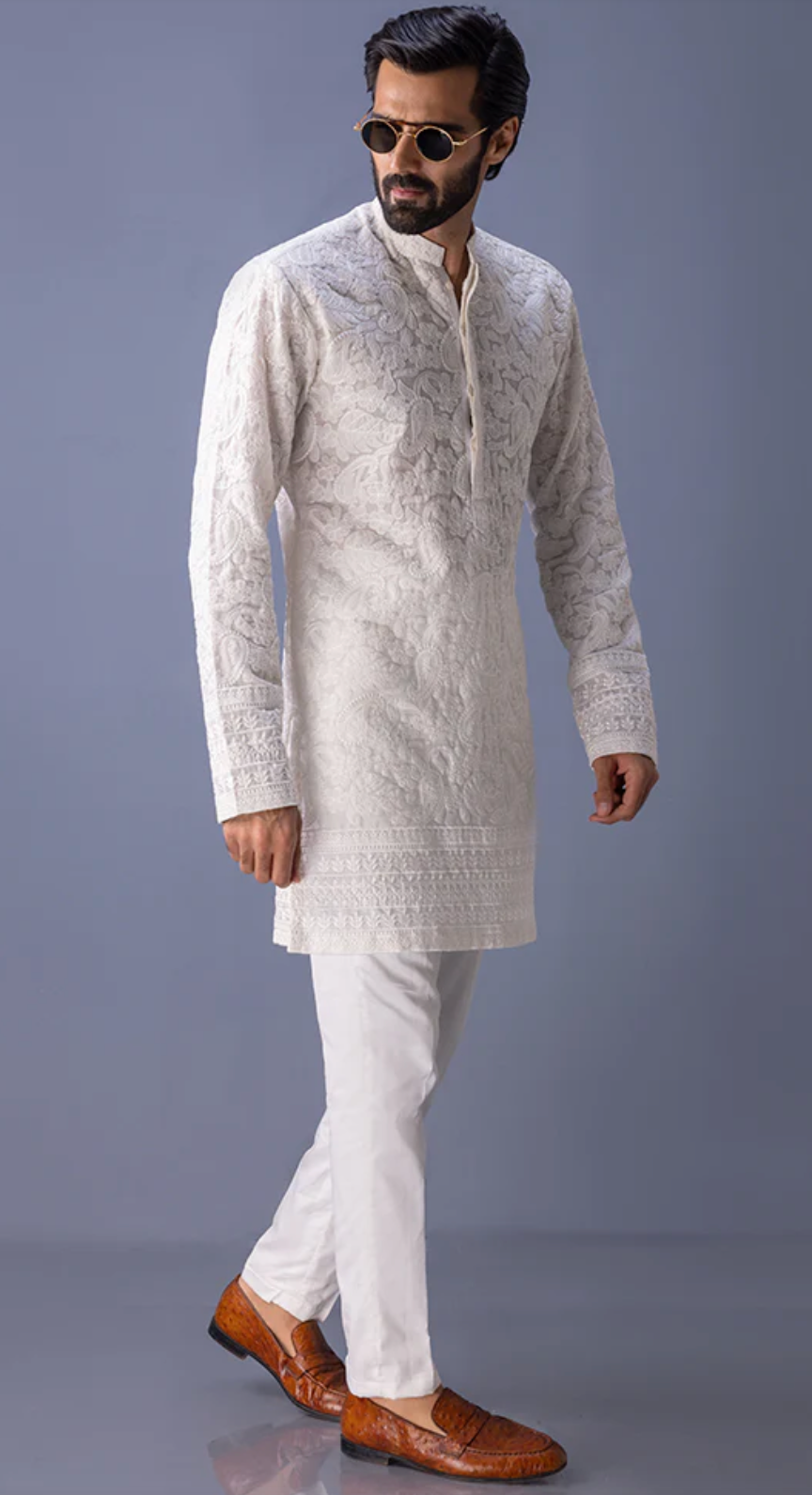 Men's White Embroidery Kurta pajama