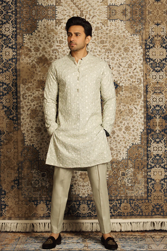 pistachio embroidery Kurta with pajama