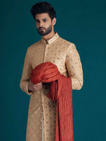 Men's Golden sherwani embroidery with mirror foil work