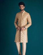 Men's Golden sherwani embroidery with mirror foil work