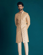 Men's Golden sherwani embroidery with mirror foil work