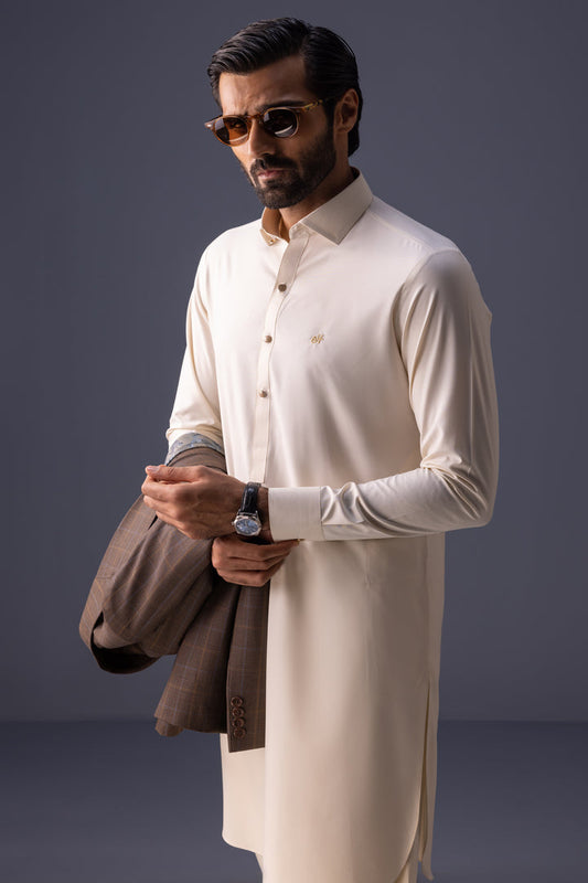 Men's Classic Cream Shalwar Kameez Traditional Pakistani Causal wear