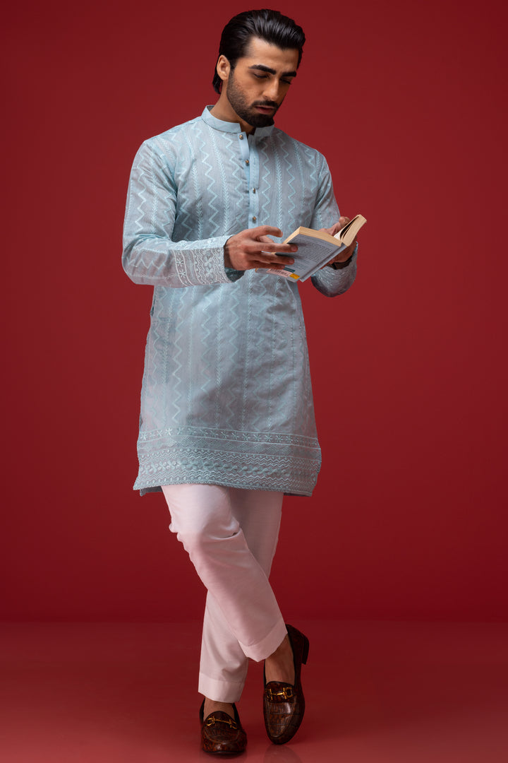 Men's desi Blue Kurta with white Pyjama