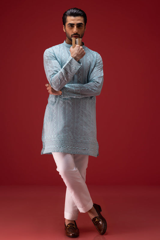 Men's desi Blue Kurta with white Pyjama
