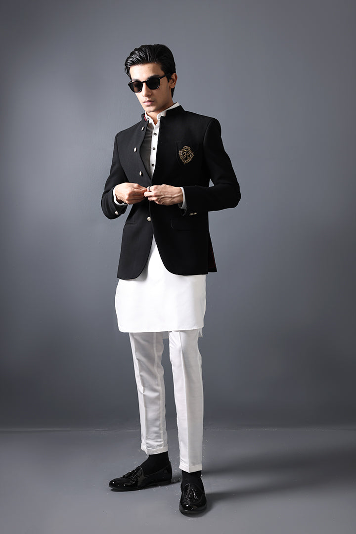 Prince Coat Black Armani for party outfit Mir Sahib